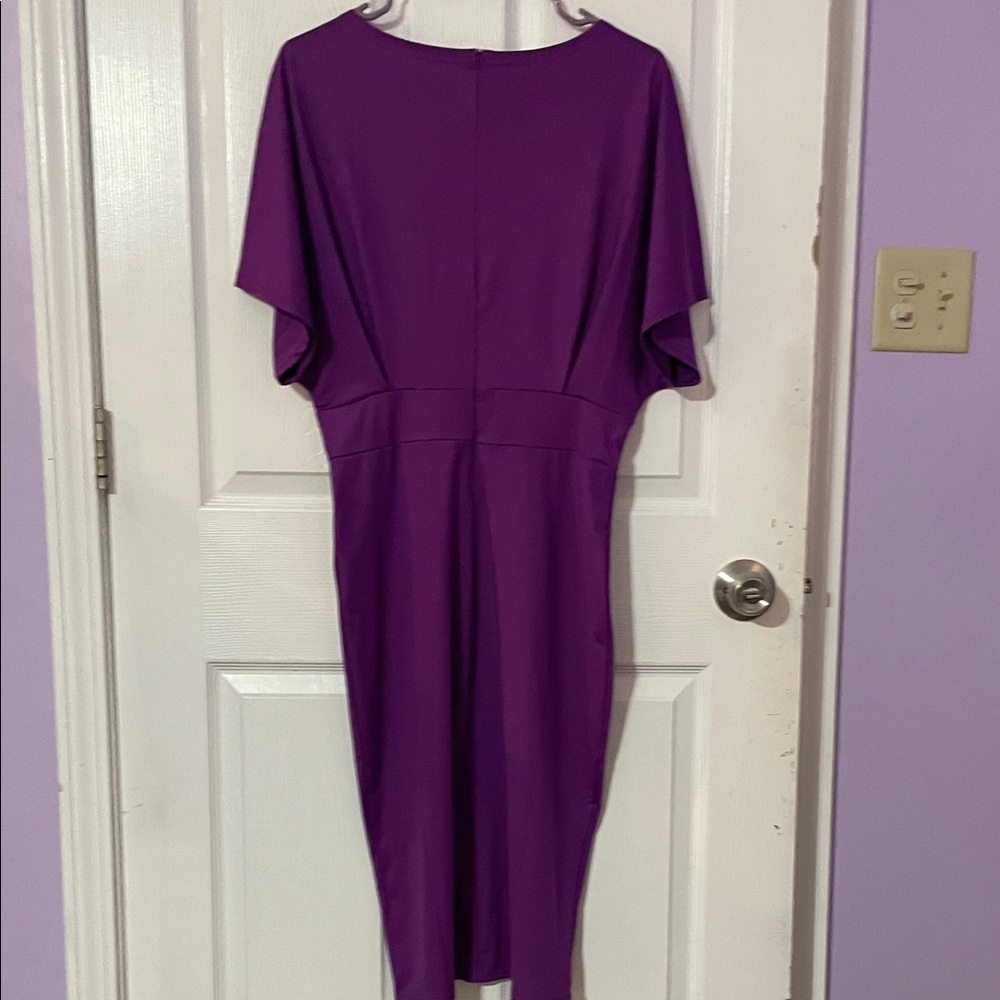 Bodycon Purple Short Sleeve Midi Dress Size Large